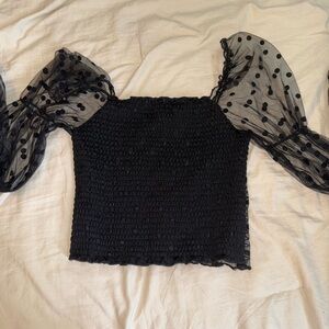 Black Cropped Tube Top with Mesh Sleeves